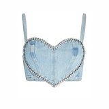 Crystal-Embellished Denim Crop Top - Endless - UAE Rental and Resale for Women's Fashion