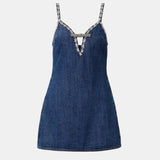 Crystal-embellished Denim Mini Dress - Endless - UAE Rental and Resale for Women's Fashion