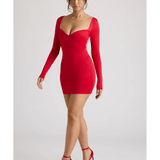 Demelza Long Sleeve Sweetheart Neckline Mini Dress in Fire Red - Endless - UAE Rental and Resale for Women's Fashion