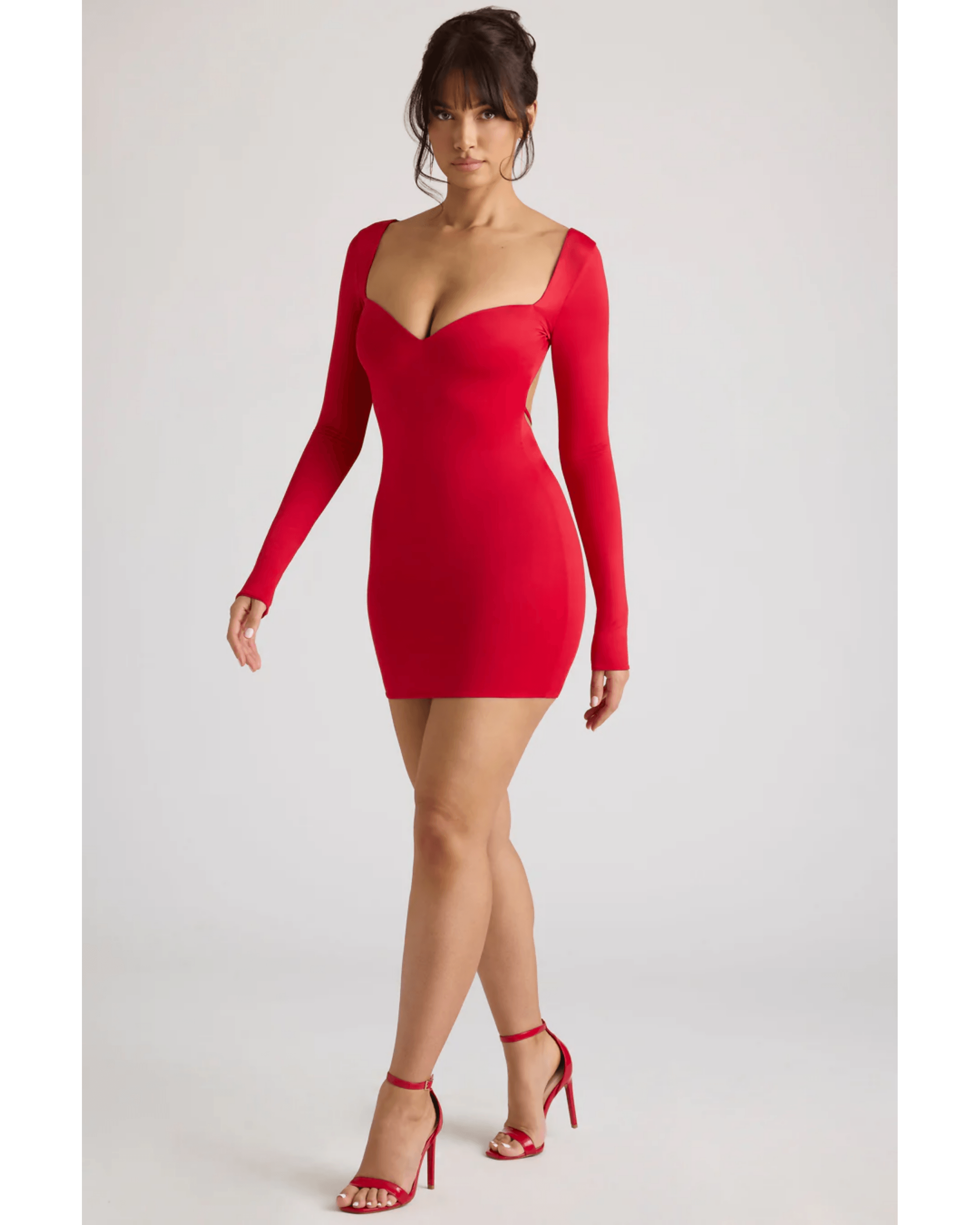 Demelza Long Sleeve Sweetheart Neckline Mini Dress in Fire Red - Endless - UAE Rental and Resale for Women's Fashion