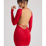 Demelza Long Sleeve Sweetheart Neckline Mini Dress in Fire Red - Endless - UAE Rental and Resale for Women's Fashion