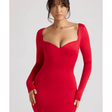 Demelza Long Sleeve Sweetheart Neckline Mini Dress in Fire Red - Endless - UAE Rental and Resale for Women's Fashion