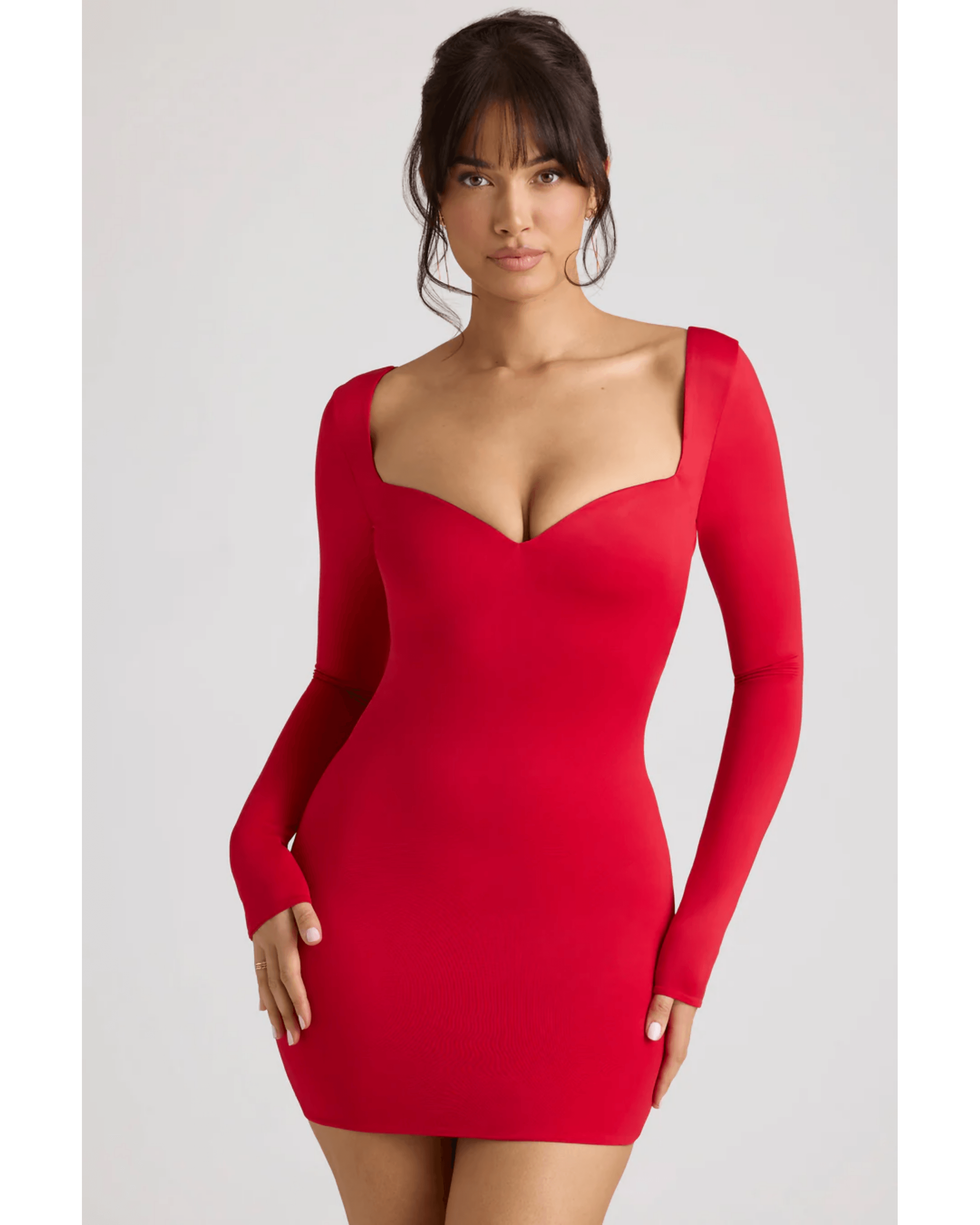 Demelza Long Sleeve Sweetheart Neckline Mini Dress in Fire Red - Endless - UAE Rental and Resale for Women's Fashion