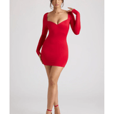 Demelza Long Sleeve Sweetheart Neckline Mini Dress in Fire Red - Endless - UAE Rental and Resale for Women's Fashion