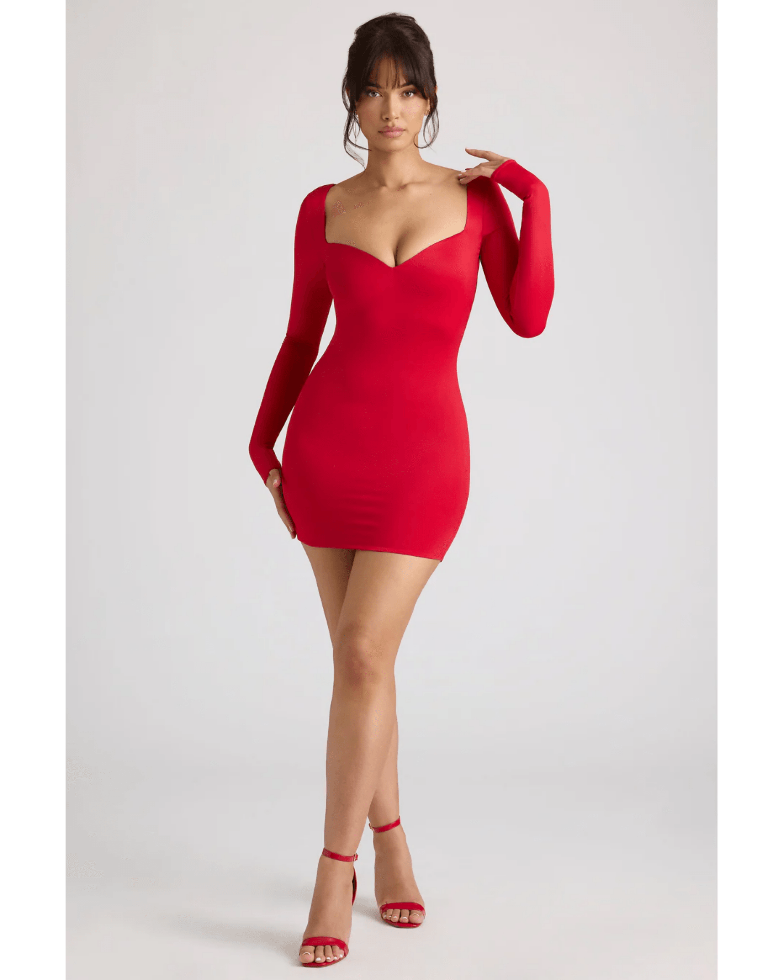 Demelza Long Sleeve Sweetheart Neckline Mini Dress in Fire Red - Endless - UAE Rental and Resale for Women's Fashion