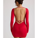 Demelza Long Sleeve Sweetheart Neckline Mini Dress in Fire Red - Endless - UAE Rental and Resale for Women's Fashion