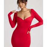 Demelza Long Sleeve Sweetheart Neckline Mini Dress in Fire Red - Endless - UAE Rental and Resale for Women's Fashion