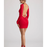 Demelza Long Sleeve Sweetheart Neckline Mini Dress in Fire Red - Endless - UAE Rental and Resale for Women's Fashion
