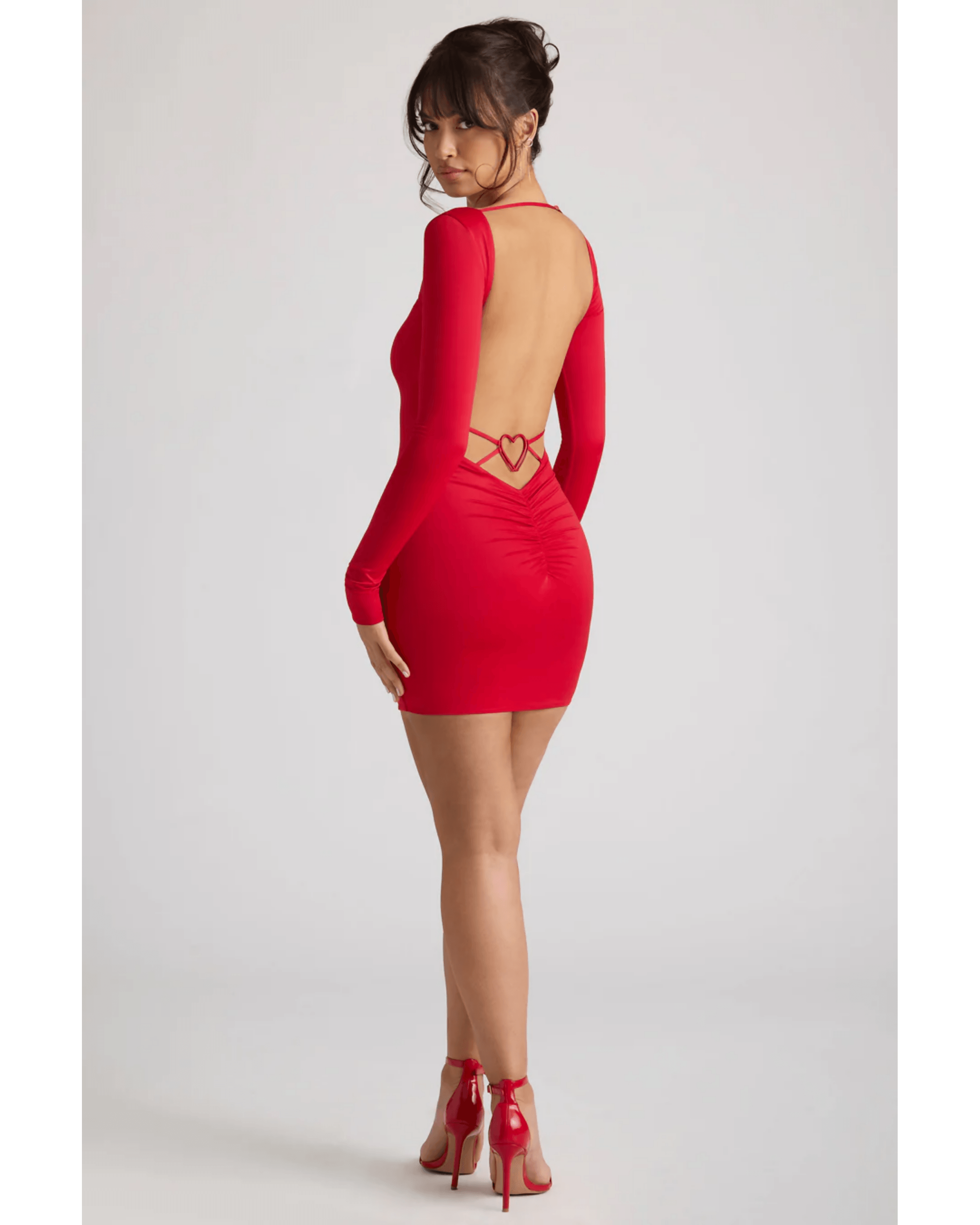 Demelza Long Sleeve Sweetheart Neckline Mini Dress in Fire Red - Endless - UAE Rental and Resale for Women's Fashion