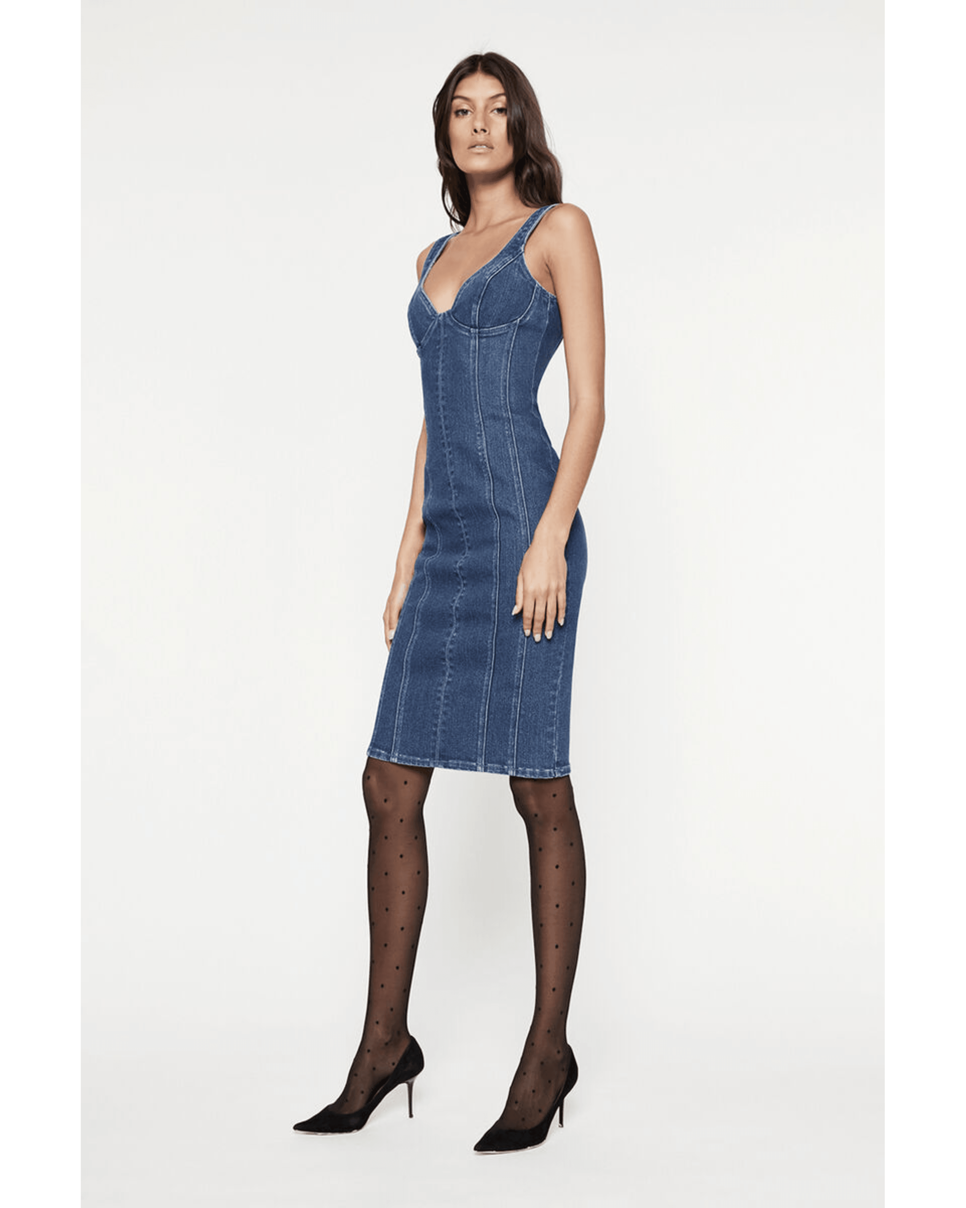 Denim Panneled Midi Dress - Endless - UAE Rental and Resale for Women's Fashion