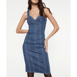 Denim Panneled Midi Dress - Endless - UAE Rental and Resale for Women's Fashion