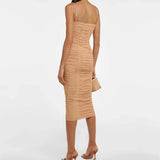 Embellished ruched midi dress