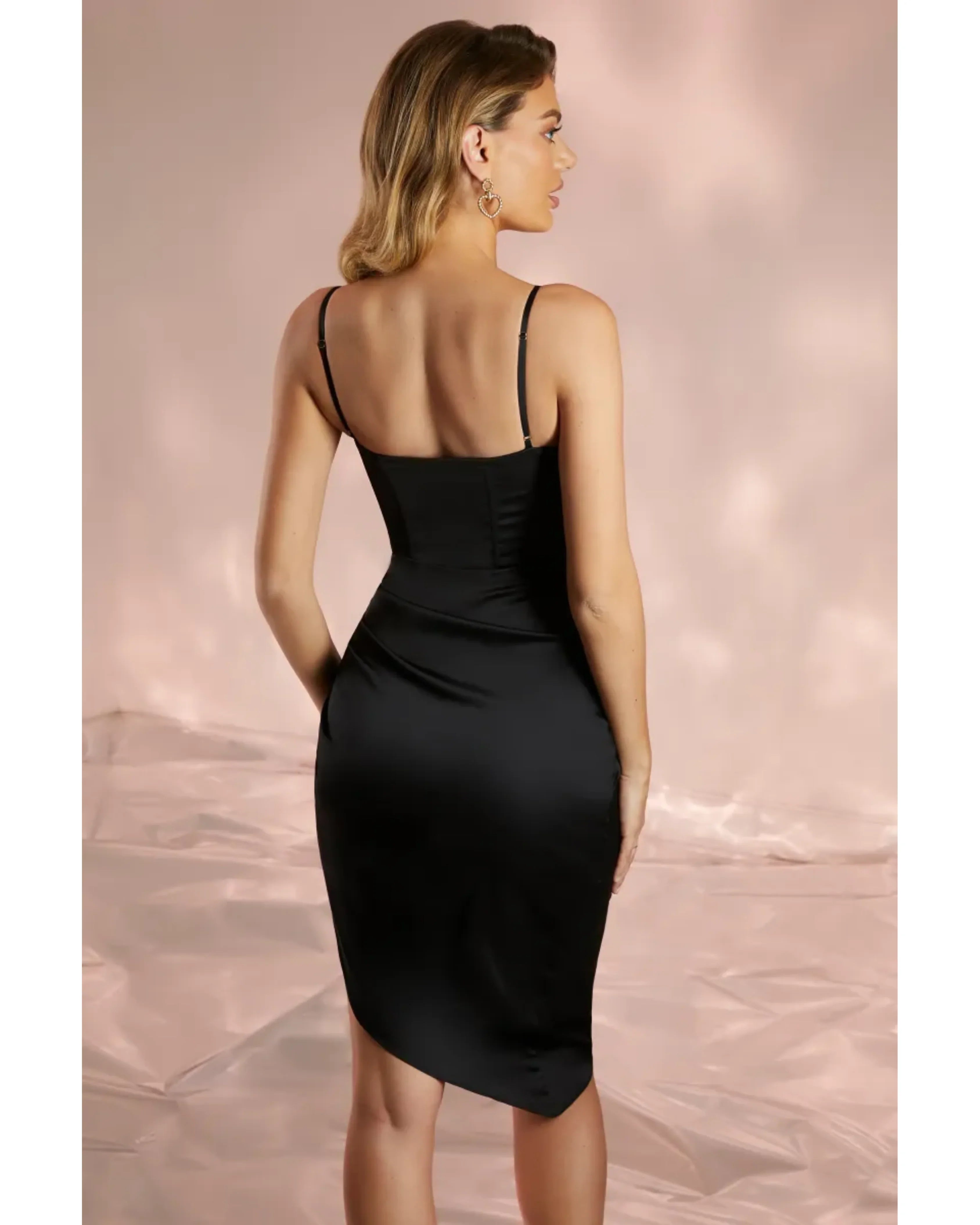 Draped Neck Asymmetric Corset Midi Dress - Endless - UAE Rental and Resale for Women's Fashion