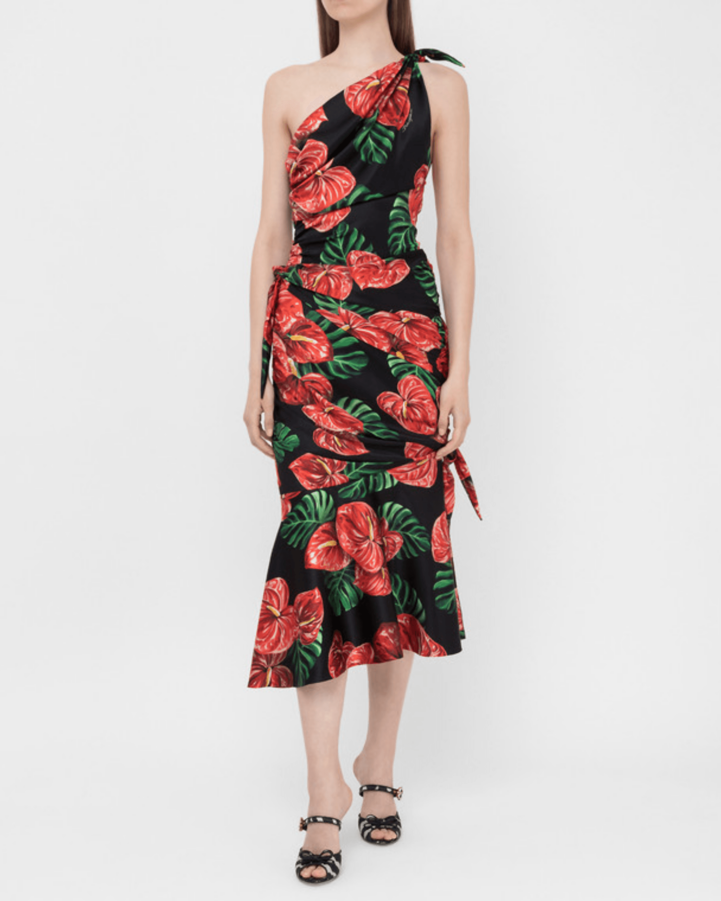 Elegant Floral Silk Draped Dress - Endless - UAE Rental and Resale for Women's Fashion