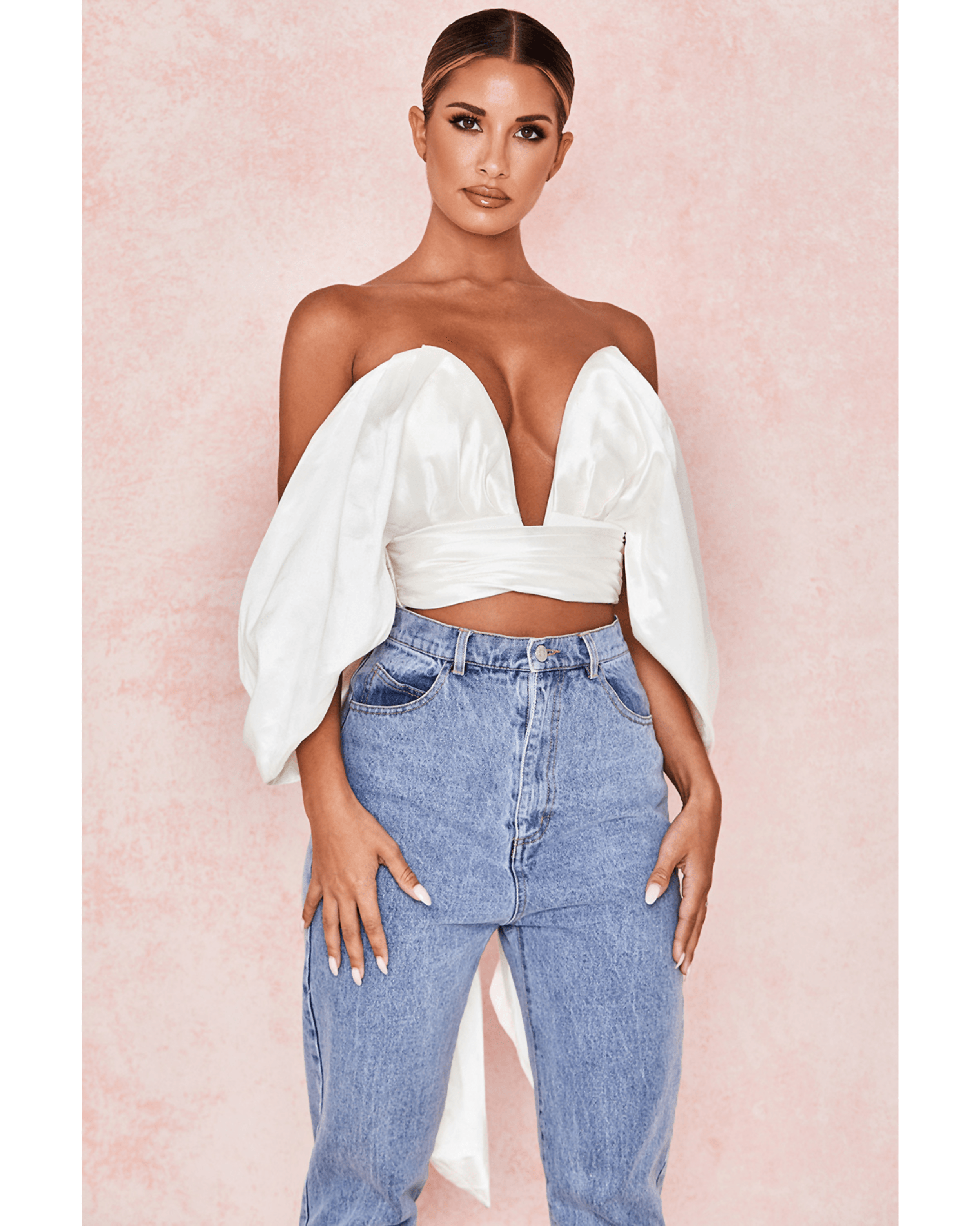 Elisetta Ivory Satin Plunge Off Shoulder Bustier - Endless - UAE Rental and Resale for Women's Fashion