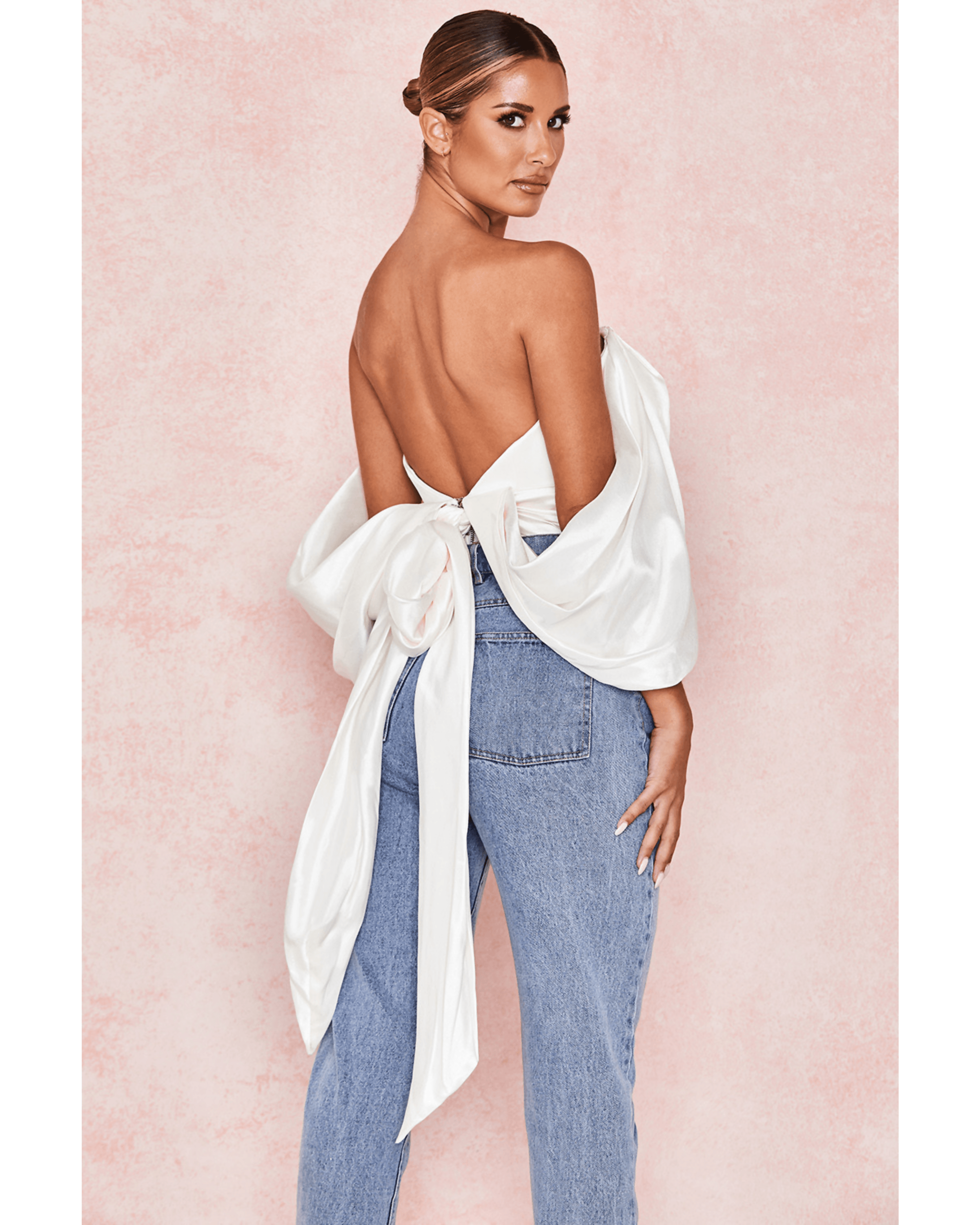 Elisetta Ivory Satin Plunge Off Shoulder Bustier - Endless - UAE Rental and Resale for Women's Fashion