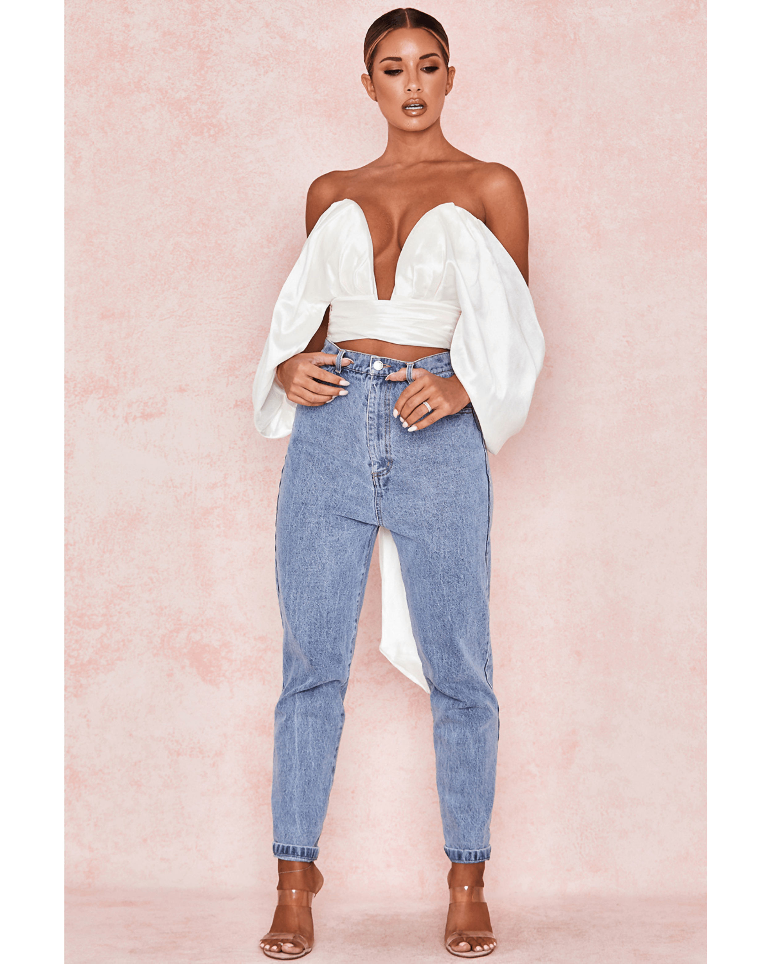 Elisetta Ivory Satin Plunge Off Shoulder Bustier - Endless - UAE Rental and Resale for Women's Fashion