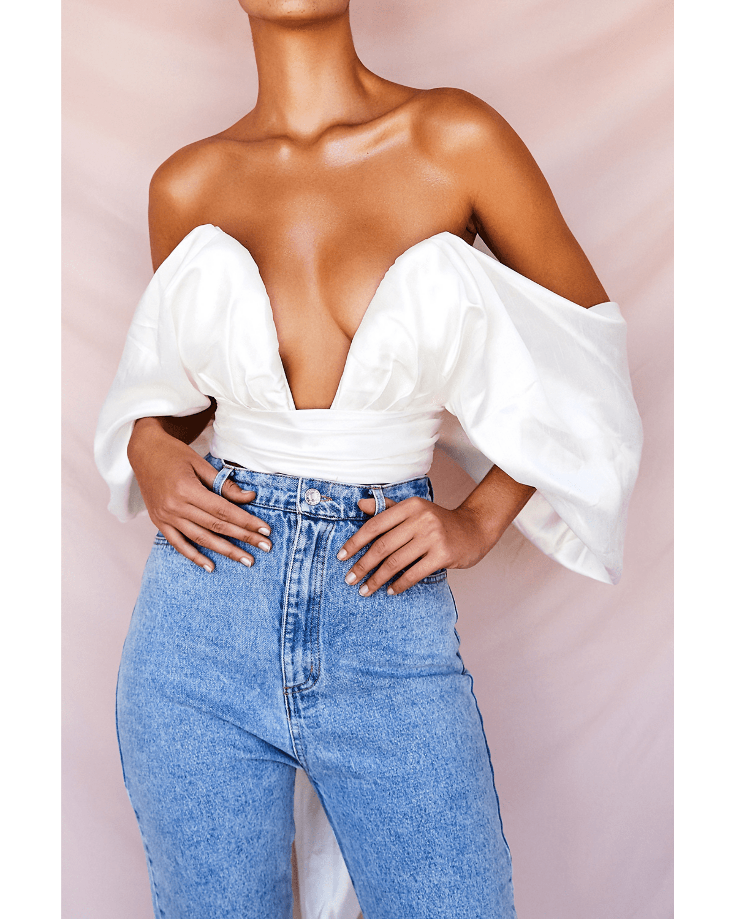 Elisetta Ivory Satin Plunge Off Shoulder Bustier - Endless - UAE Rental and Resale for Women's Fashion