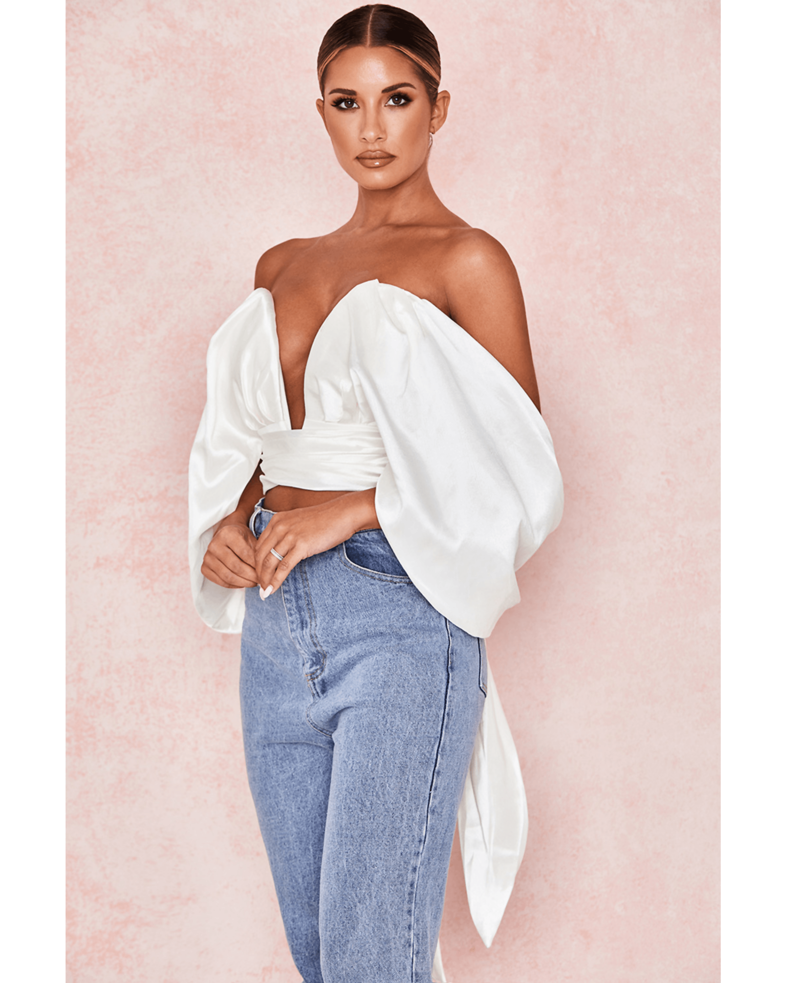 Elisetta Ivory Satin Plunge Off Shoulder Bustier - Endless - UAE Rental and Resale for Women's Fashion