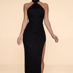 Embellished high neck split maxi dress - Endless - UAE Rental and Resale for Women's Fashion