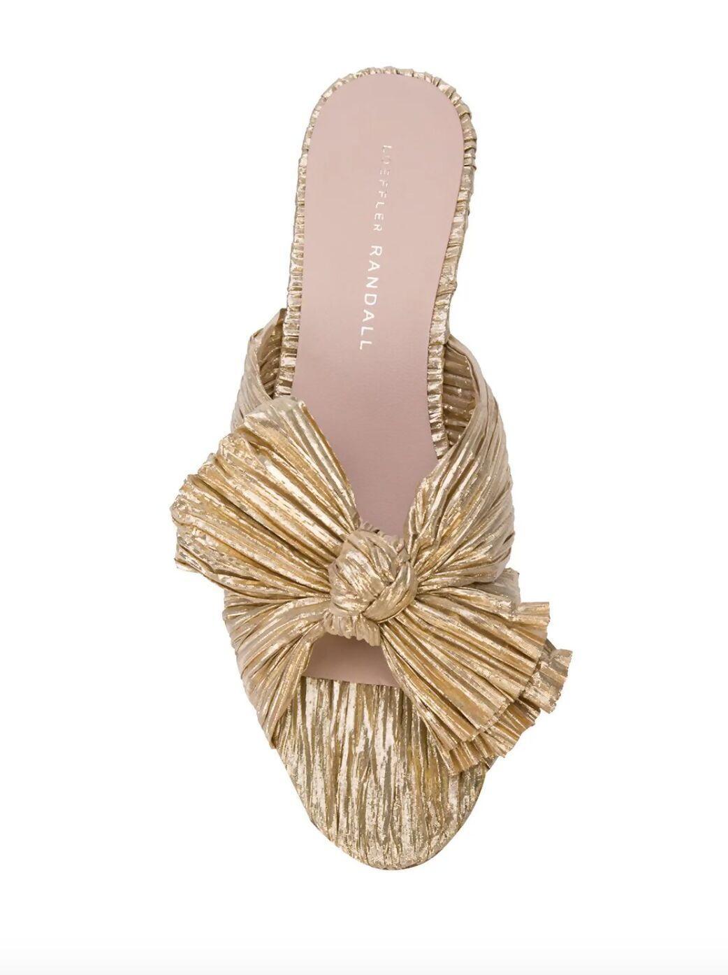 Emilia Pleated Knot Mules in Gold - Endless - UAE Rental and Resale for Women's Fashion