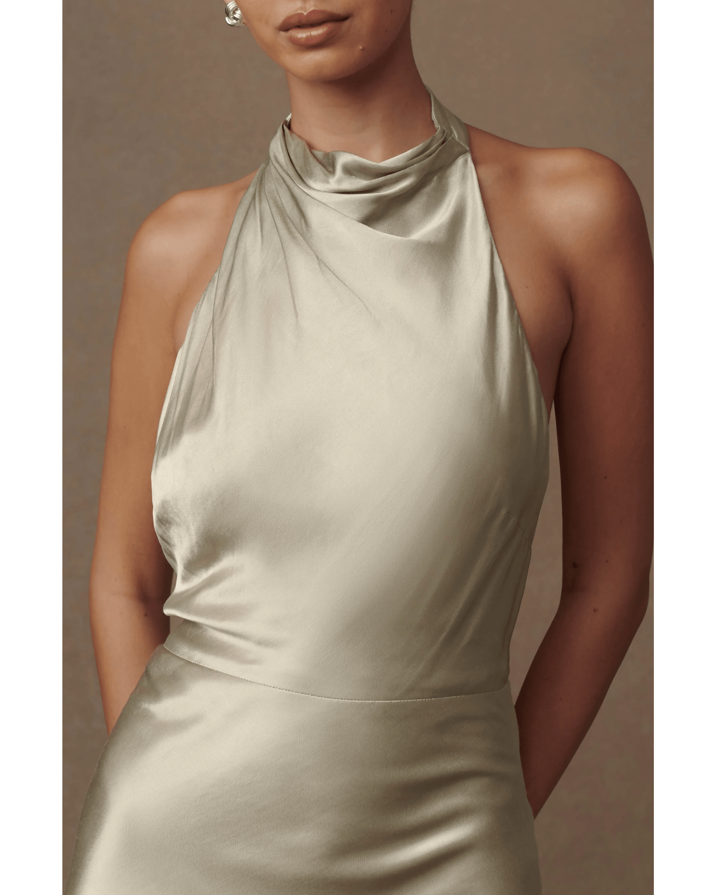 Esther Iridescent Satin Cowl Maxi Dress - Endless - UAE Rental and Resale for Women's Fashion
