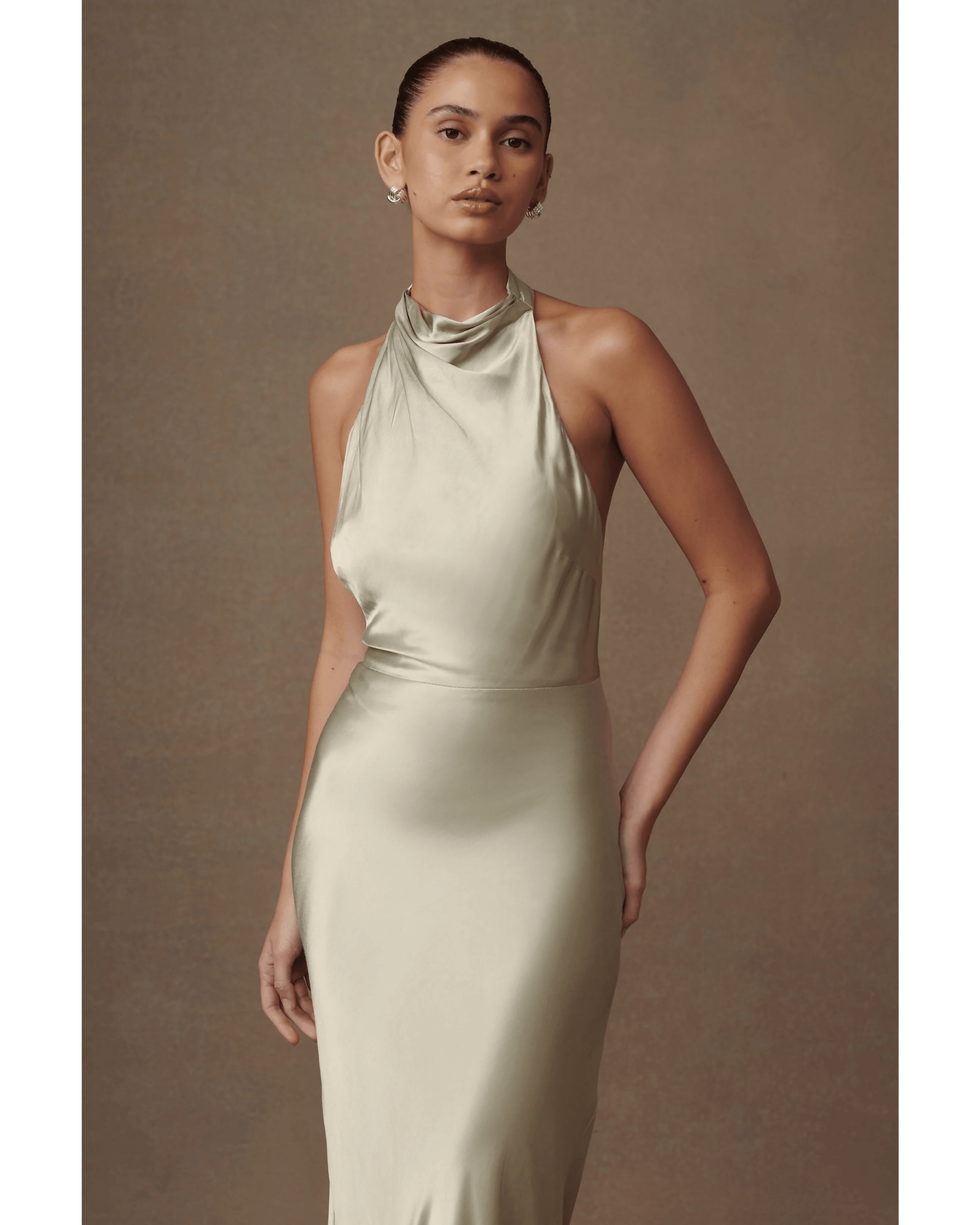 Esther Iridescent Satin Cowl Maxi Dress - Endless - UAE Rental and Resale for Women's Fashion
