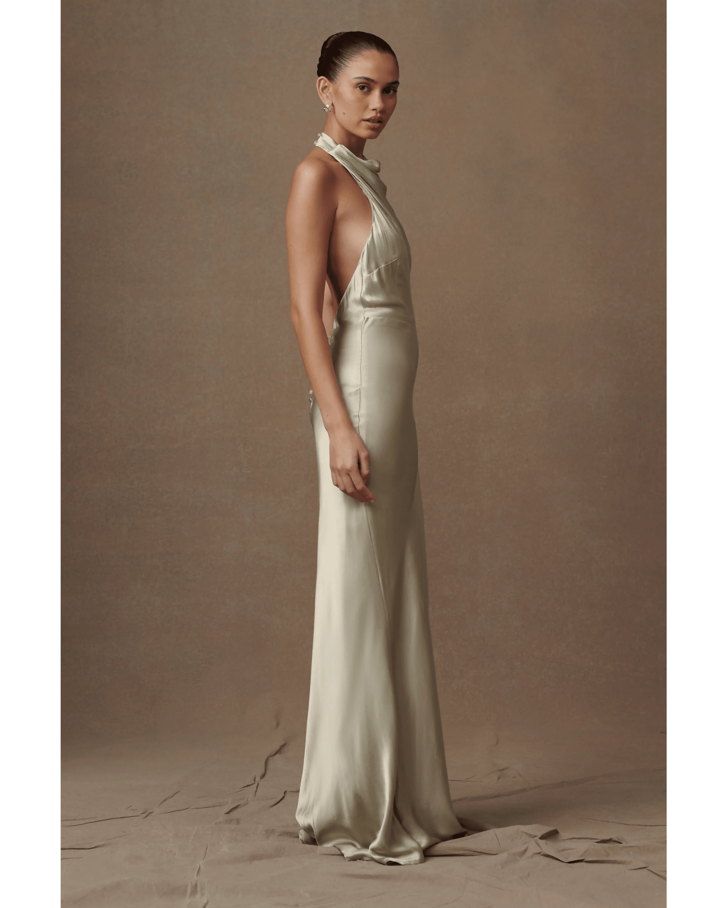 Esther Iridescent Satin Cowl Maxi Dress - Endless - UAE Rental and Resale for Women's Fashion