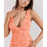 Faena Sorbet Plunge Floral Applique Mini Dress - Endless - UAE Rental and Resale for Women's Fashion
