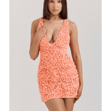 Faena Sorbet Plunge Floral Applique Mini Dress - Endless - UAE Rental and Resale for Women's Fashion