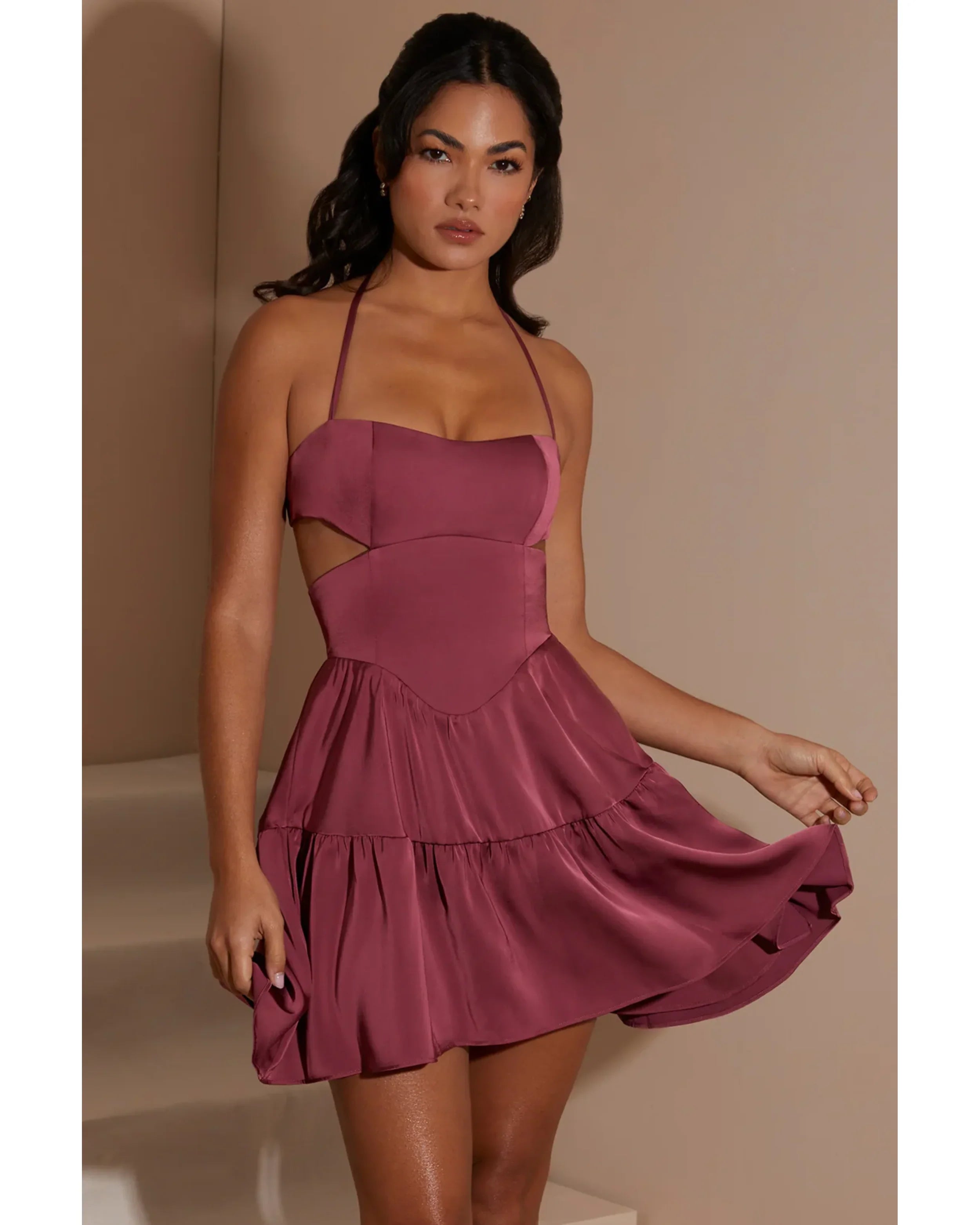 Fleur Halter Neck Cut Out Mini Dress - Endless - UAE Rental and Resale for Women's Fashion