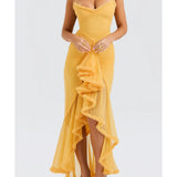 Gabbi Apricot Ruffled Front Gown - Endless - UAE Rental and Resale for Women's Fashion