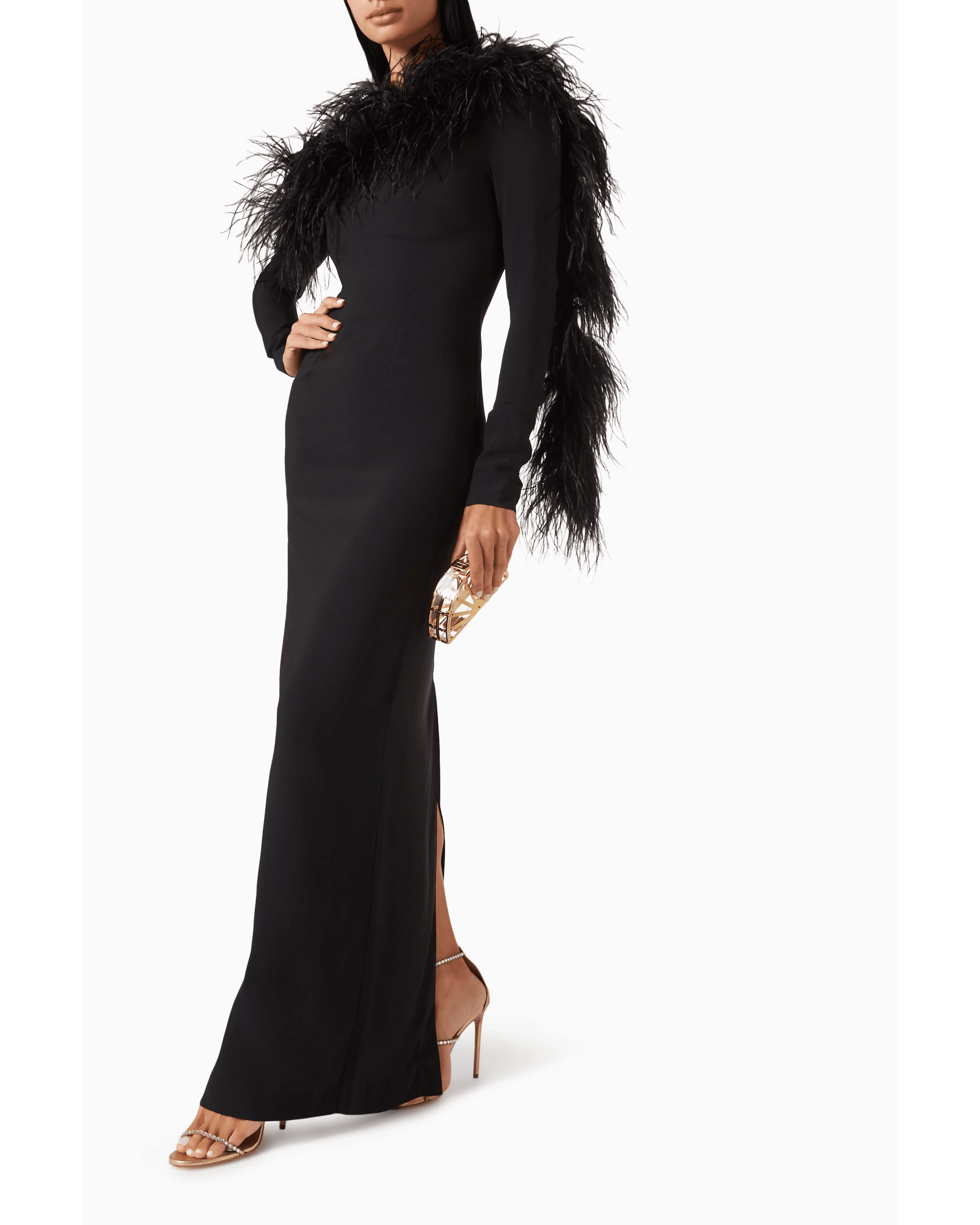 Garbo Feather-trim Maxi Dress - Endless - UAE Rental and Resale for Women's Fashion