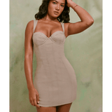 Giovana Lace Up Back Linen Mini Dress - Endless - UAE Rental and Resale for Women's Fashion