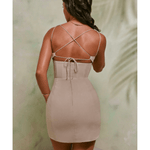 Giovana Lace Up Back Linen Mini Dress - Endless - UAE Rental and Resale for Women's Fashion