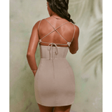 Giovana Lace Up Back Linen Mini Dress - Endless - UAE Rental and Resale for Women's Fashion