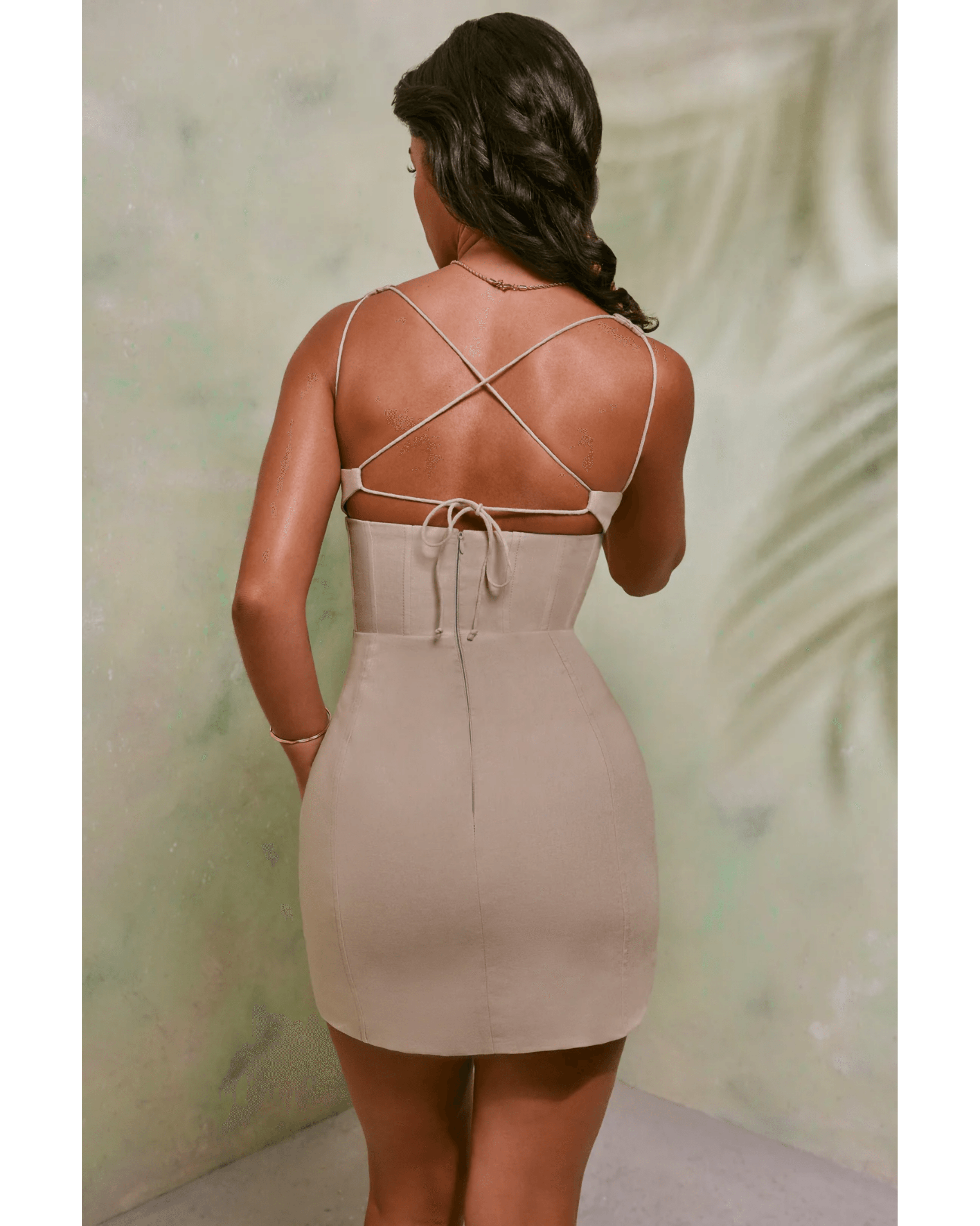 Giovana Lace Up Back Linen Mini Dress - Endless - UAE Rental and Resale for Women's Fashion