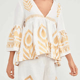 Gold Embroidered Blouse Top - Endless - UAE Rental and Resale for Women's Fashion