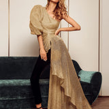 Gold Mesh One Shoulder Drape Top - Endless - UAE Rental and Resale for Women's Fashion