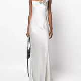 Floral-Motif Draped Long Dress