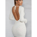 Hague Long Sleeve Embellished Backless Mini Dress in Ivory - Endless - UAE Rental and Resale for Women's Fashion