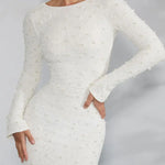Hague Long Sleeve Embellished Backless Mini Dress in Ivory - Endless - UAE Rental and Resale for Women's Fashion