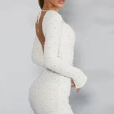 Hague Long Sleeve Embellished Backless Mini Dress in Ivory - Endless - UAE Rental and Resale for Women's Fashion