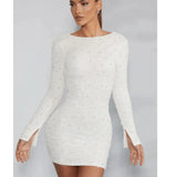 Hague Long Sleeve Embellished Backless Mini Dress in Ivory - Endless - UAE Rental and Resale for Women's Fashion