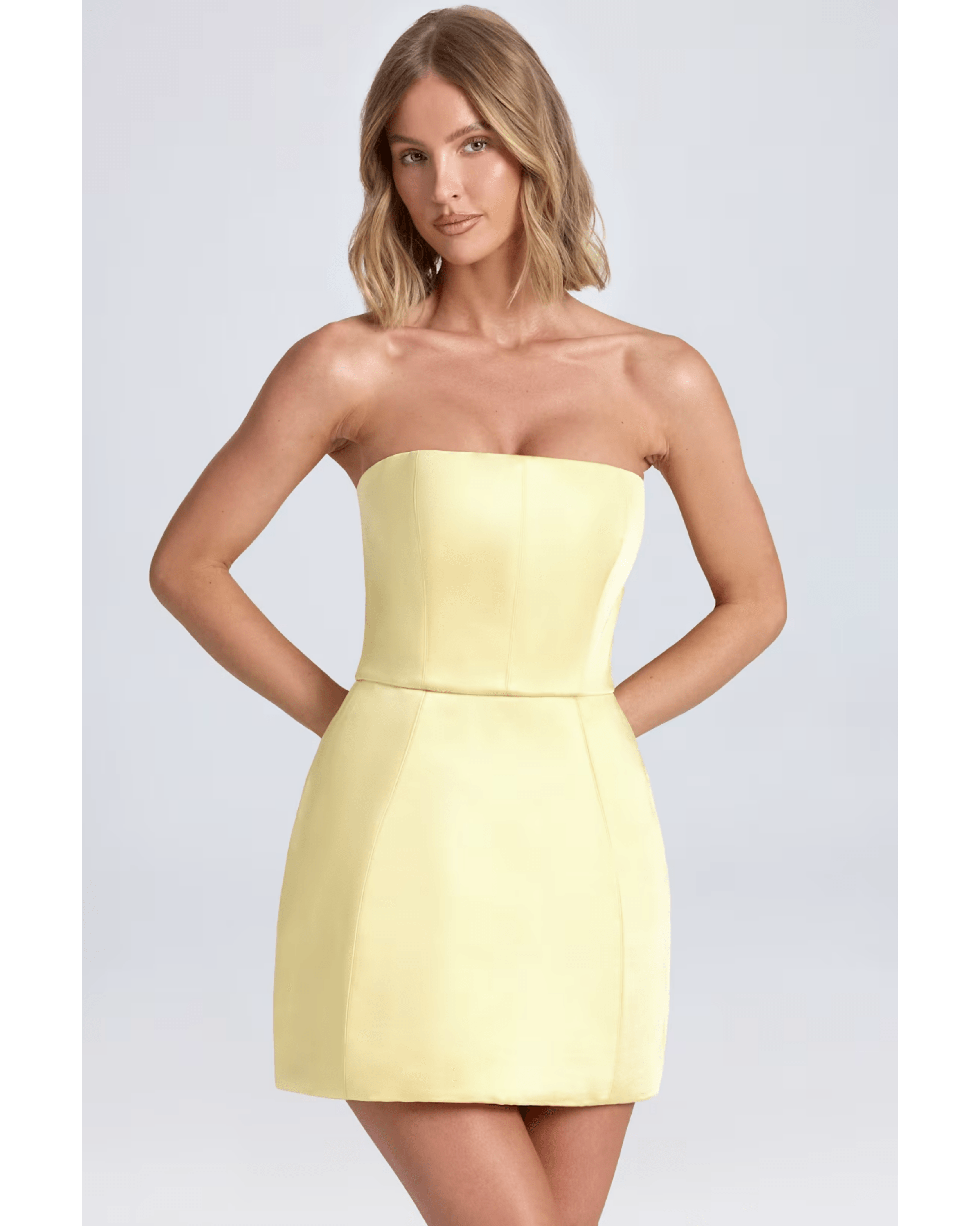 Haisley Bandeau Structured Tulip Mini Dress - Endless - UAE Rental and Resale for Women's Fashion
