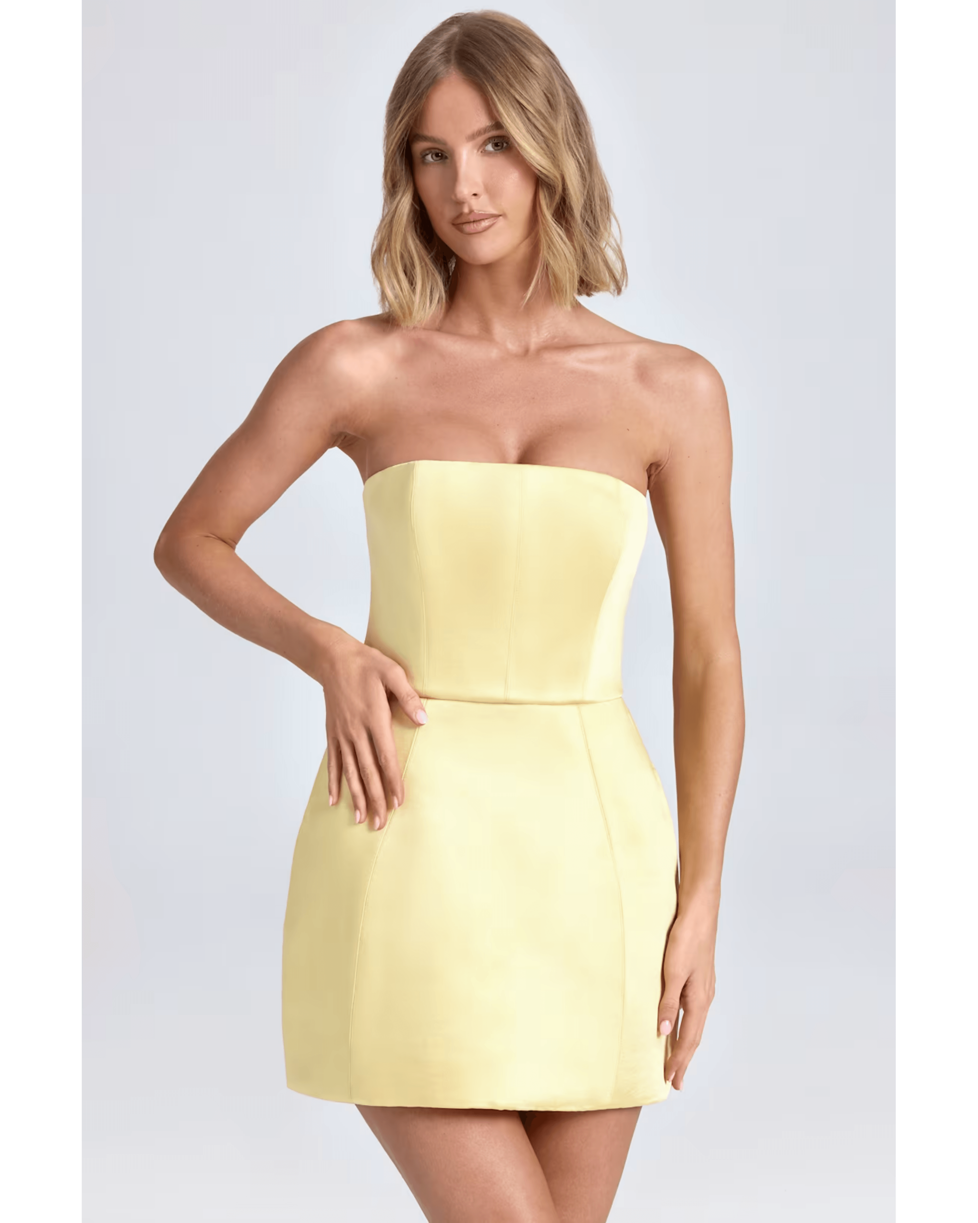 Haisley Bandeau Structured Tulip Mini Dress - Endless - UAE Rental and Resale for Women's Fashion