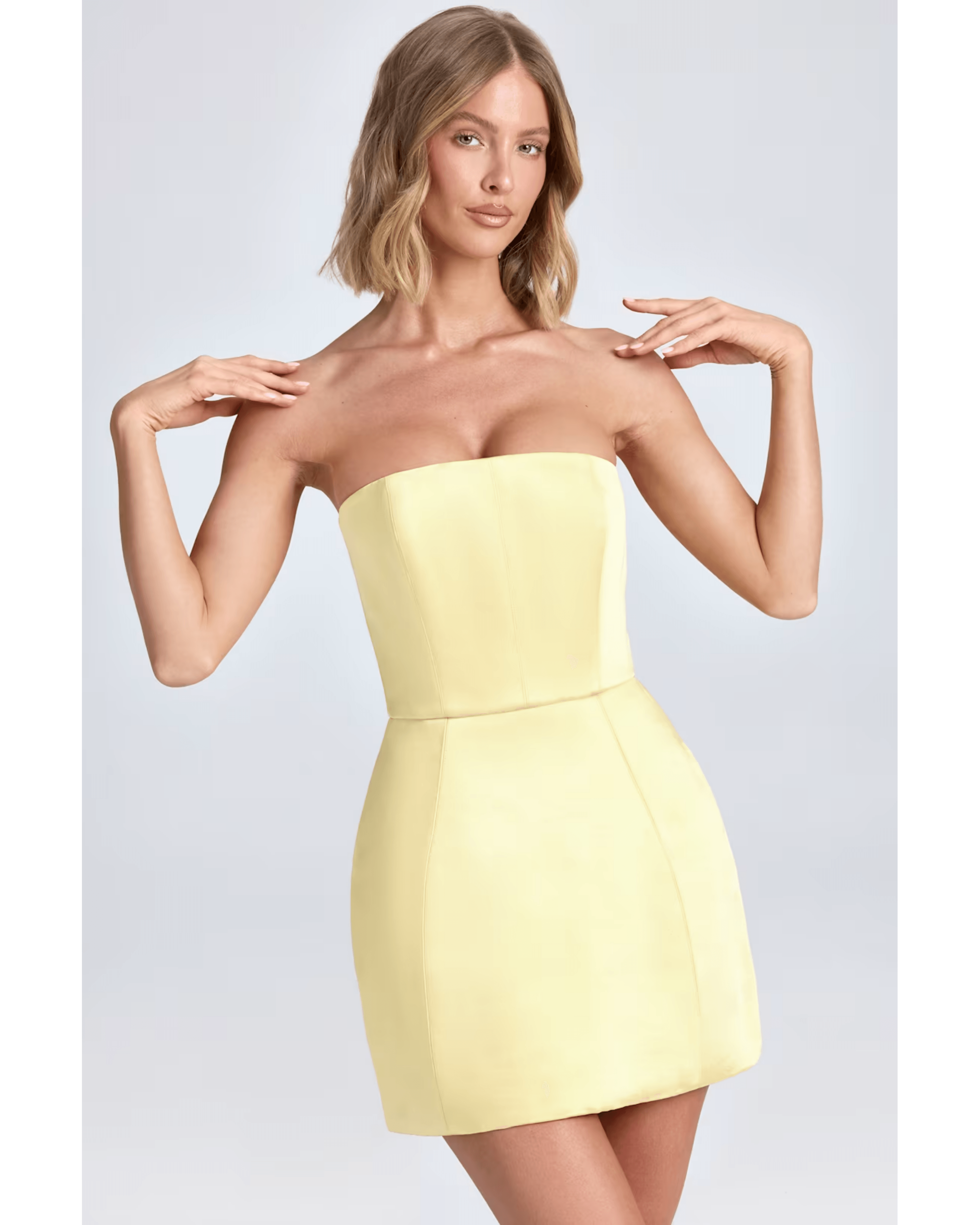 Haisley Bandeau Structured Tulip Mini Dress - Endless - UAE Rental and Resale for Women's Fashion