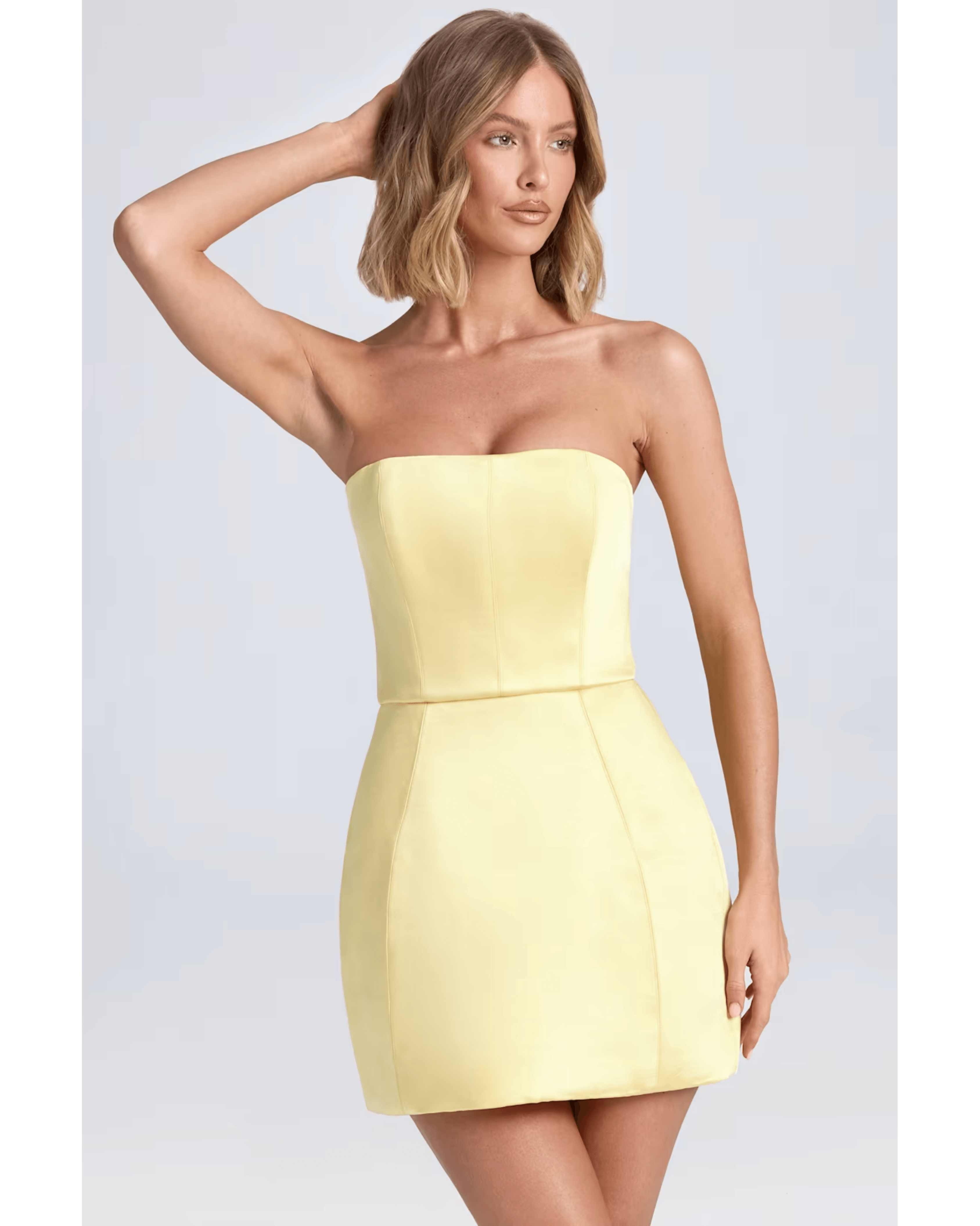 Haisley Bandeau Structured Tulip Mini Dress - Endless - UAE Rental and Resale for Women's Fashion