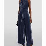 Halter Backless Navy Velvet Jumpsuit - Endless - UAE Rental and Resale for Women's Fashion