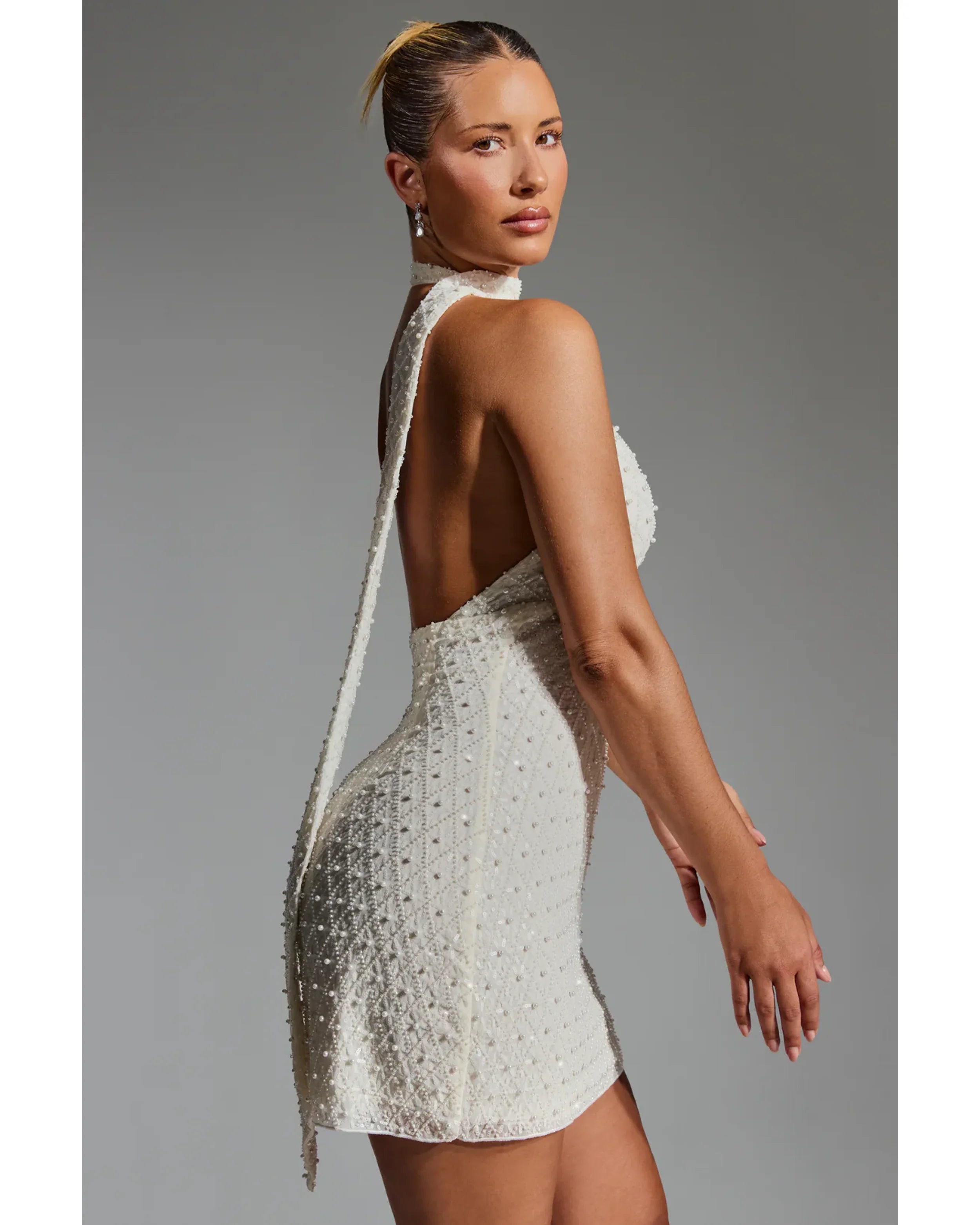 Henrietta Embellished Scarf-Detail Halterneck Mini Dress - Endless - UAE Rental and Resale for Women's Fashion
